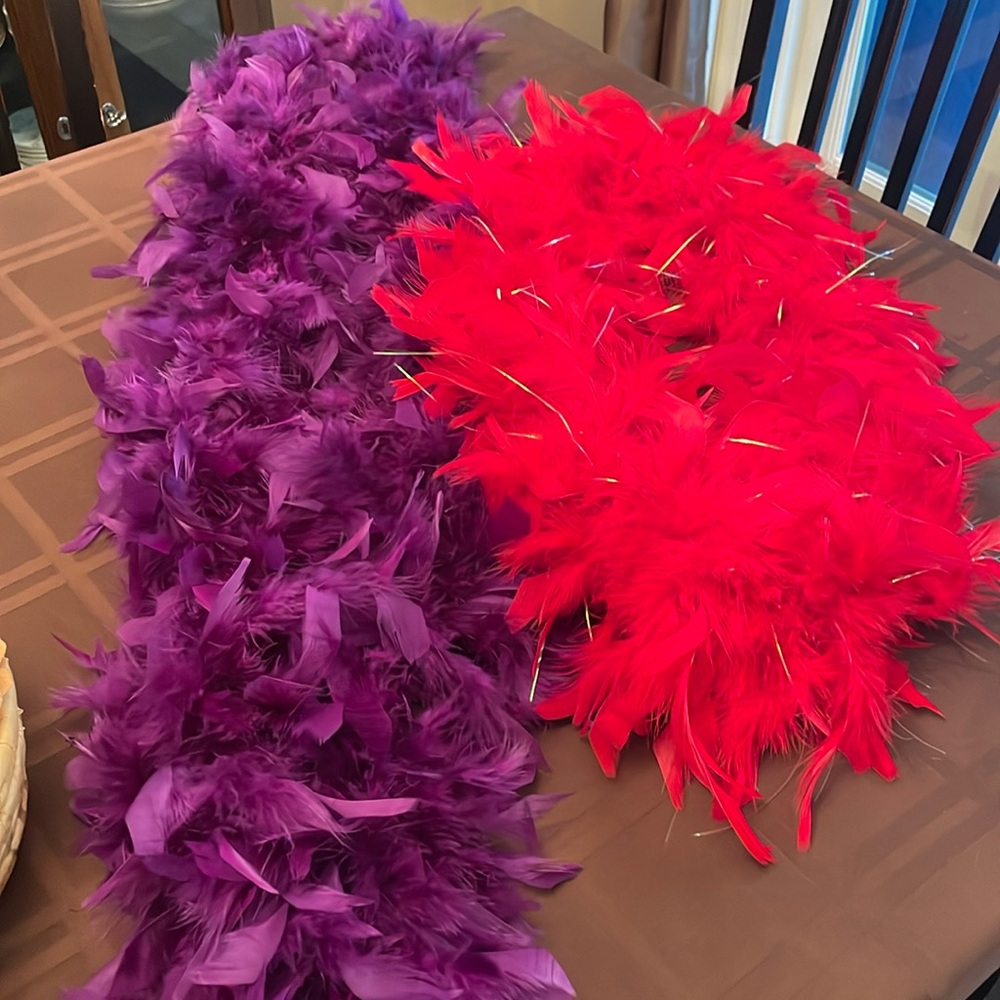 Halloween Costume Accessory purple Feather Boa 6 feet (new w tags) + red circle